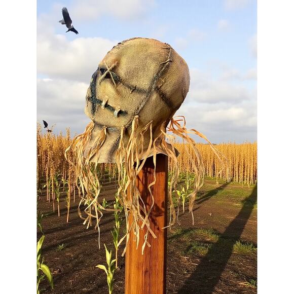 Scarecrow Burlap Halloween Mask-Distressed Horror Cosplay Prop-Raffia-Creepy - Picture 7 of 9